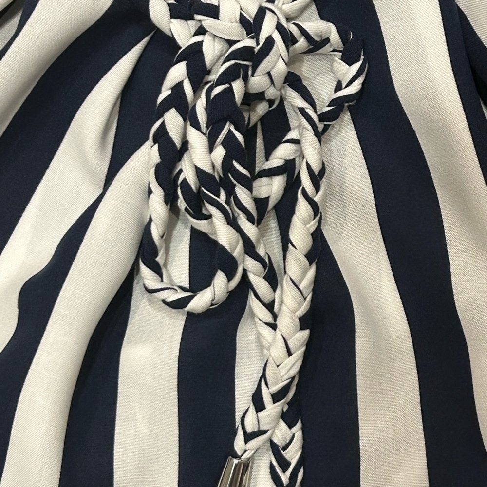 NWOT Gianni Bini linen blend navy and white sundress with braided belt - Picture 7 of 9